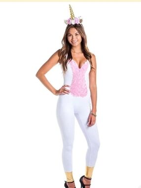 Tipsy Elves Unicorn Onesie Fitted Jumpsuit Costume New